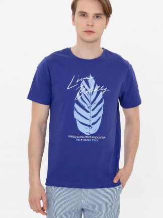 تی شرت مردانه آستین کوتاه یقه گرد معمولی آبی یو اس پولو