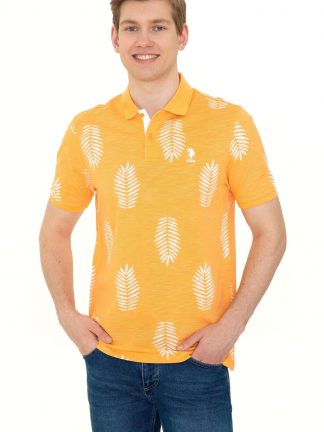 پولوشرت مردانه یقه پولو آستین کوتاه طرحدار معمولی خردلی یو اس پولو