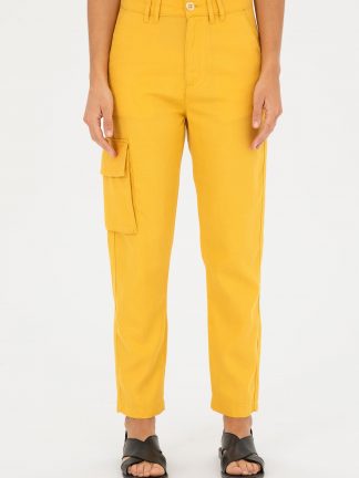 شلوار کتان زنانه زعفرانی یو اس پولو