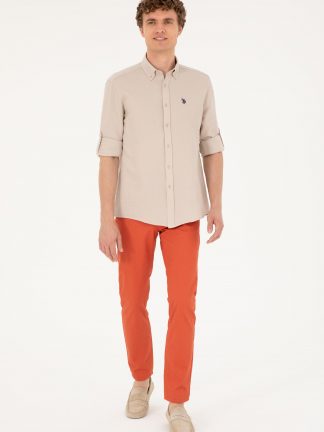 شلوار کتان مردانه صورتی پودری یو اس پولو