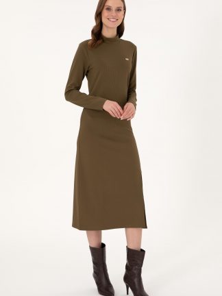 پیراهن و لباس مجلسی زنانه خاکی روشن یو اس پولو