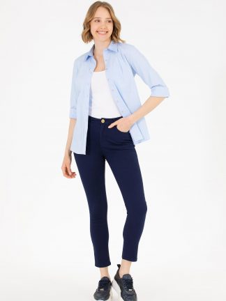 شلوار کتان زنانه سرمه ای یو اس پولو