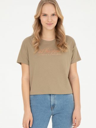 تیشرت زنانه خاکی روشن یو اس پولو