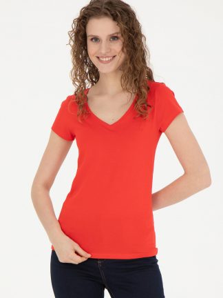 تیشرت زنانه قرمز یو اس پولو