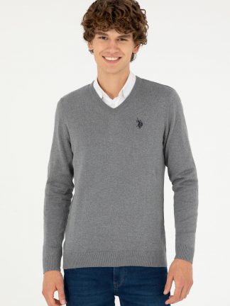 پلیور مردانه خاکی ملانژ یو اس پولو