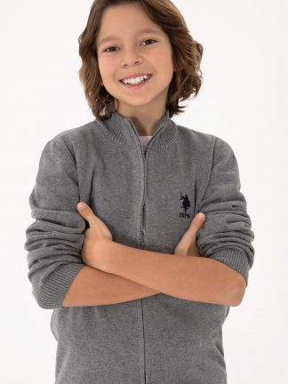 ژاکت پسرانه خاکی ملانژ یو اس پولو