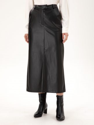 دامن چرم مشکی پیرکاردین