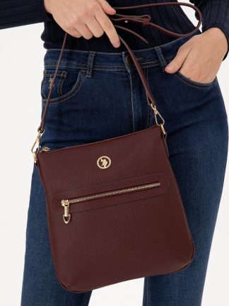 کیف دوشی زنانه زرشکی یو اس پولو