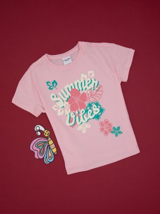 تی شرت دخترانه صورتی روشن یو اس پولو