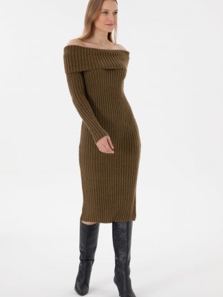 پیراهن و لباس مجلسی زنانه خاکی روشن یو اس پولو