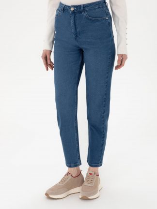 شلوار جین مام فیت زنانه آبی پیرکاردین