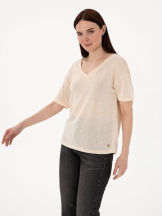 تیشرت زنانه کرم پیرکاردین