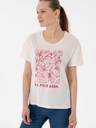 تیشرت زنانه کرم یو اس پولو