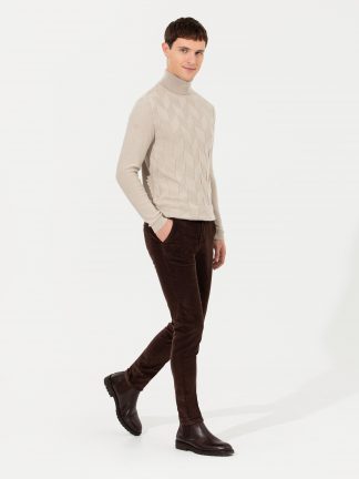 شلوار کتان مردانه قهوه ای تیره پیرکاردین