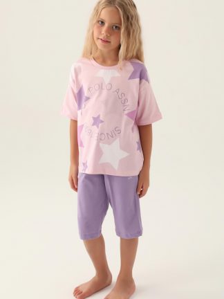 لباس خواب دخترانه صورتی پودری یو اس پولو