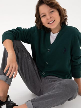 ژاکت پسرانه سبز تیره یو اس پولو