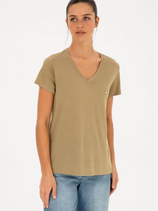 تیشرت زنانه خاکی روشن یو اس پولو