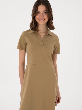 پیراهن و لباس مجلسی زنانه خاکی روشن یو اس پولو