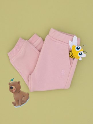 شلوار راحتی دخترانه صورتی پودری یو اس پولو