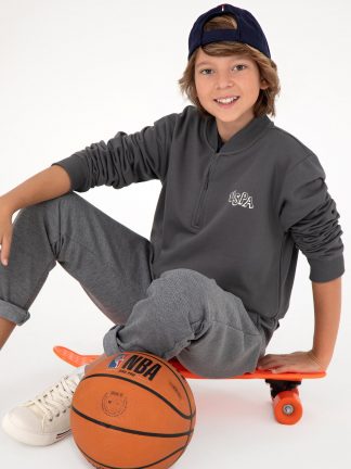 سویشرت پسرانه خاکستری تیره یو اس پولو