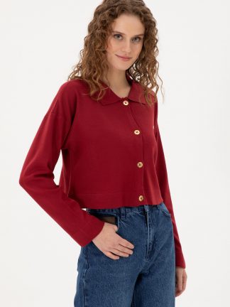 ژاکت زنانه آلبالویی یو اس پولو