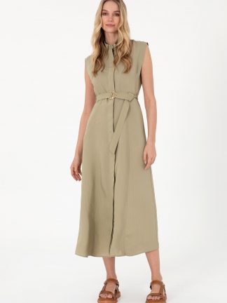 پیراهن و لباس مجلسی زنانه خاکی روشن یو اس پولو