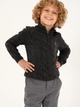 پلیور پسرانه خاکستری تیره یو اس پولو