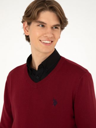 پلیور مردانه زرشکی یو اس پولو
