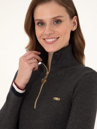 پیراهن بافت زنانه خاکستری تیره یو اس پولو