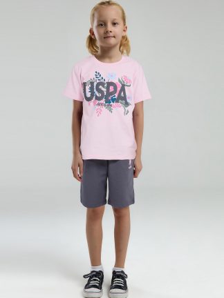 لباس خواب دخترانه صورتی پودری یو اس پولو