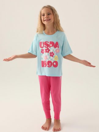 لباس خواب دخترانه آبی روشن یو اس پولو