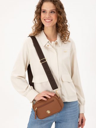 کیف دوشی زنانه قهوه ای یو اس پولو