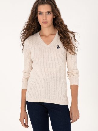 پلیور زنانه کرم ملانژ یو اس پولو