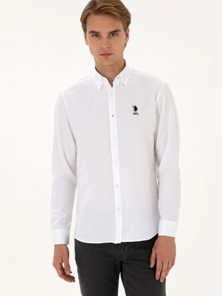 پیراهن آستین بلند مردانه سفید یو اس پولو