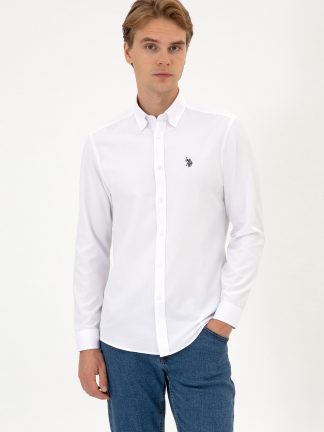 پیراهن آستین بلند مردانه سفید یو اس پولو