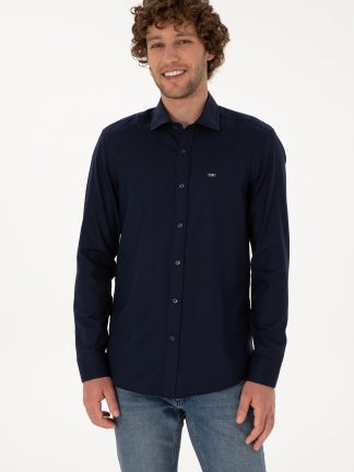 پیراهن آستین بلند مردانه سرمه ای یو اس پولو