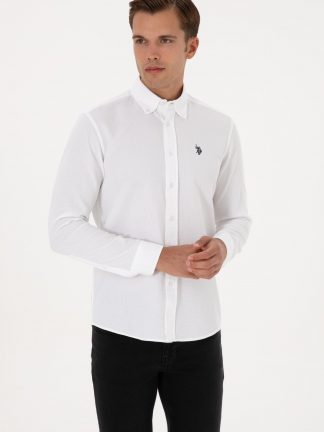 پیراهن آستین بلند مردانه سفید یو اس پولو