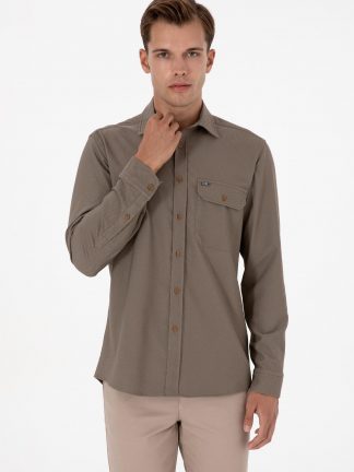 پیراهن آستین بلند مردانه خاکی روشن یو اس پولو