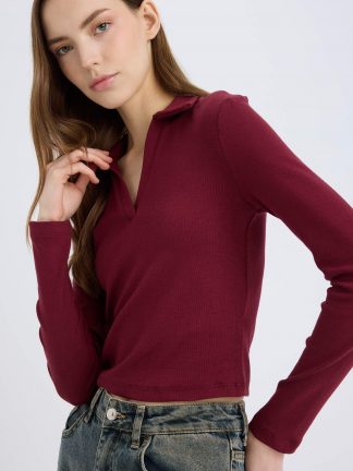 پولوشرت زنانه زرشکی دفکتو