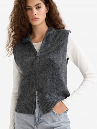 جلیقه زنانه خاکستری تیره دفکتو