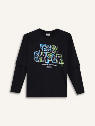 تی شرت آستین بلند پسرانه سرمه ای دفکتو