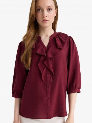 شومیز زنانه زرشکی دفکتو