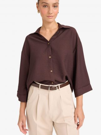 شومیز زنانه قهوه ای دفکتو