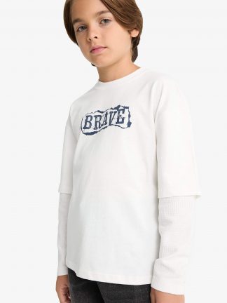 تی شرت آستین بلند پسرانه سفید دفکتو