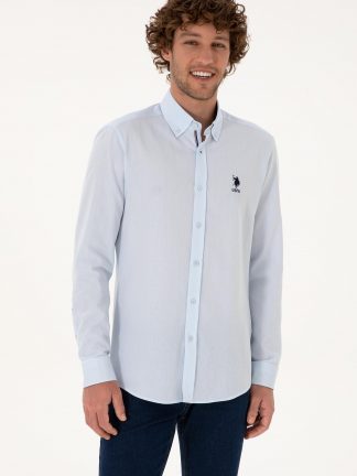 پیراهن آستین بلند مردانه آبی روشن یو اس پولو