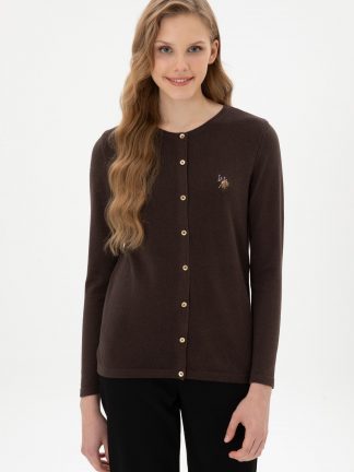 ژاکت زنانه قهوه ای تیره یو اس پولو