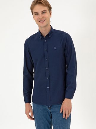 پیراهن آستین بلند مردانه سرمه ای یو اس پولو