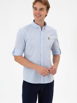 پیراهن آستین بلند مردانه آبی روشن یو اس پولو