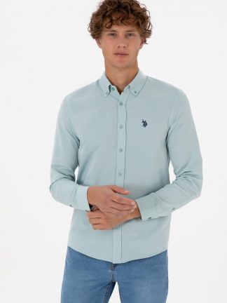 پیراهن آستین بلند مردانه نعنایی تیره یو اس پولو