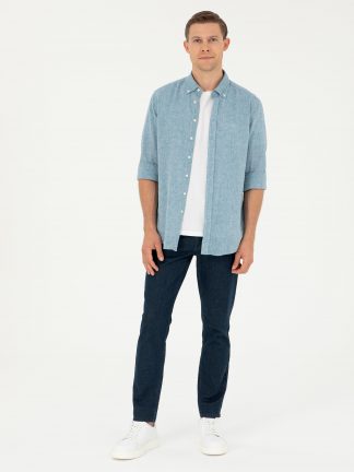 شلوار جین اسلیم فیت مردانه آبی تیره کاشارل